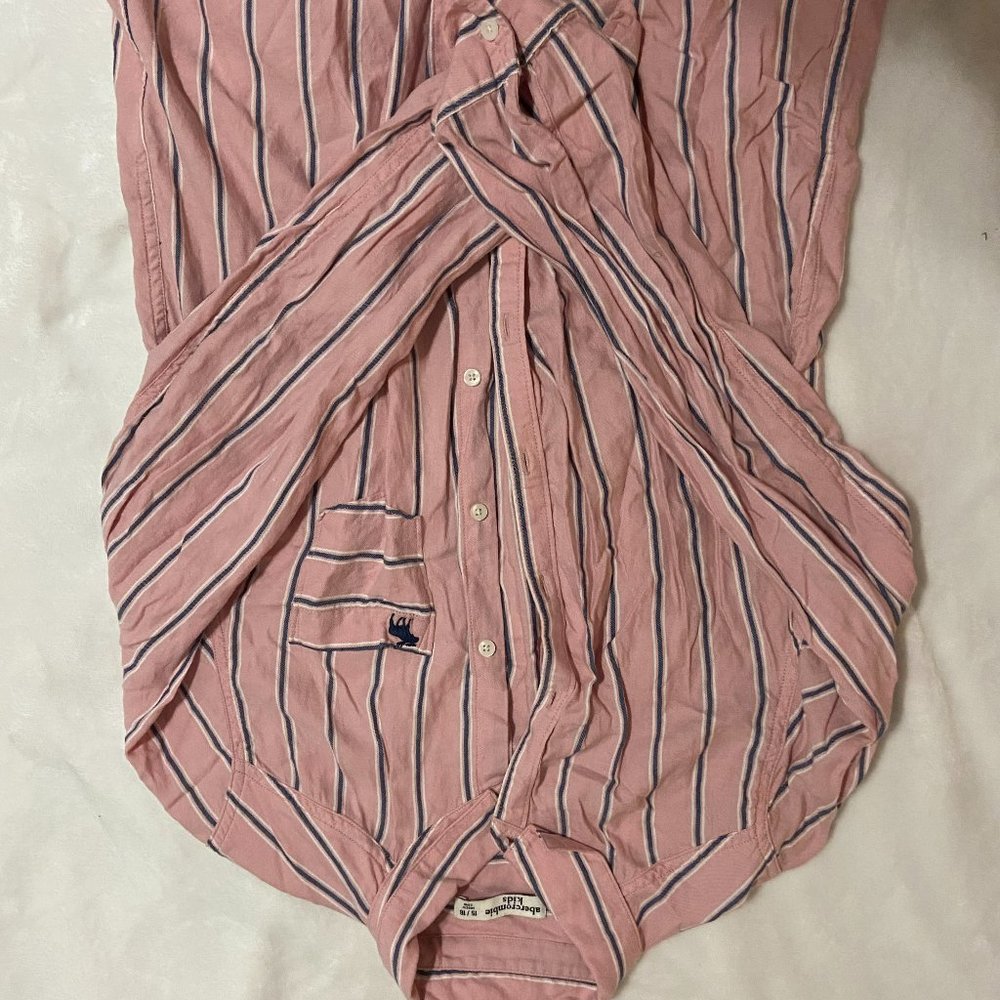 Light Pink, blue and white striped shirt plad button